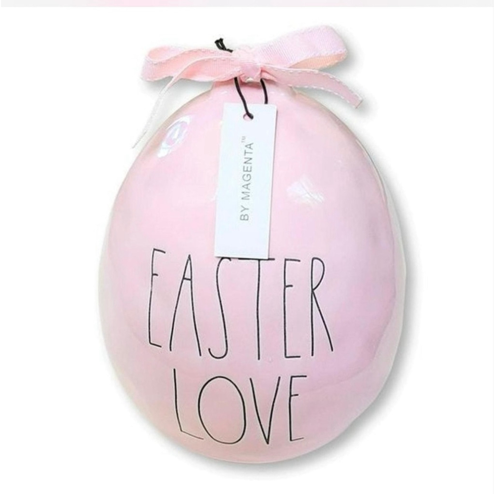 Rae Dunn Easter Love Pink & Black Ceramic Egg Holiday Decor - Picture 3 of 3